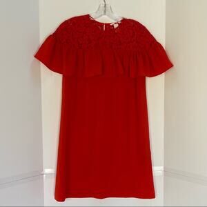 H&M red lace crepe dress with ruffle neck size 8